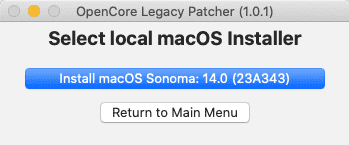 Select local macOS installer
