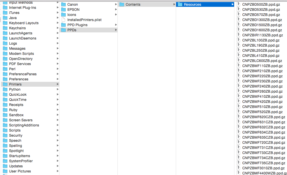 ライブラリのPrintersを開く